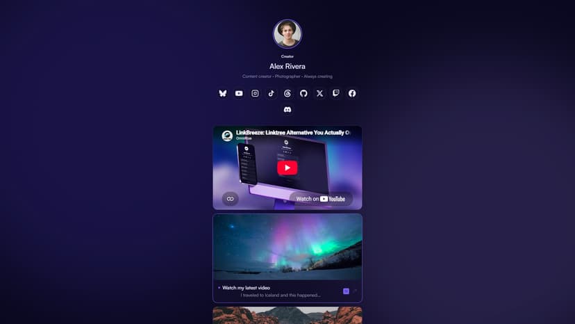 Public link page with Aurora theme